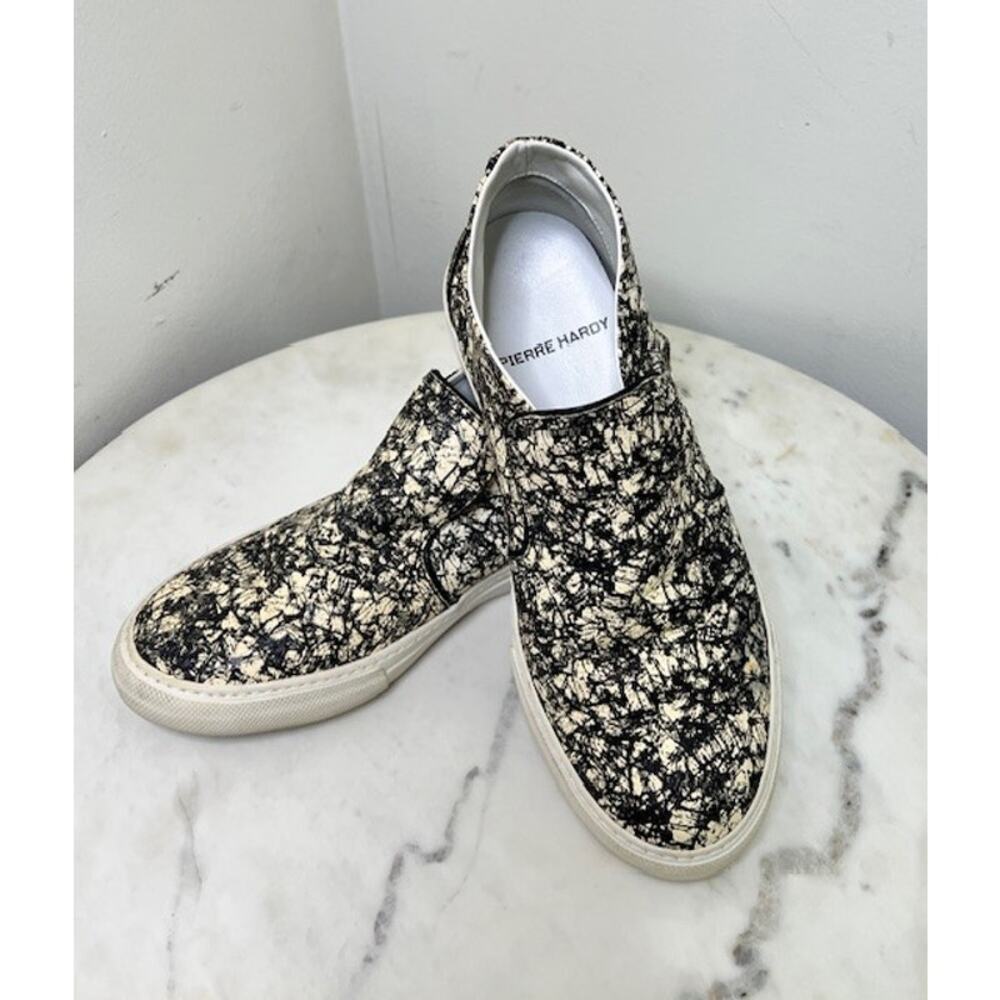 RARE UNISEX PIERRE HARDY BLK/WHITE HI-TOP SLIP-ON LEATHER SNEAKERS – EUR/FR 40